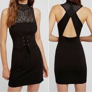 Free People Black Lace Bodycon Corset Mini Dress Small Goth Vamp Dark Romantic